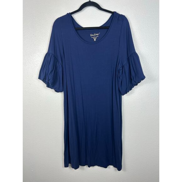 Lilly Pulitzer Lindell Jersey Knit Dress Navy Blue Sz Large Preppy Coastal - Picture 3 of 8
